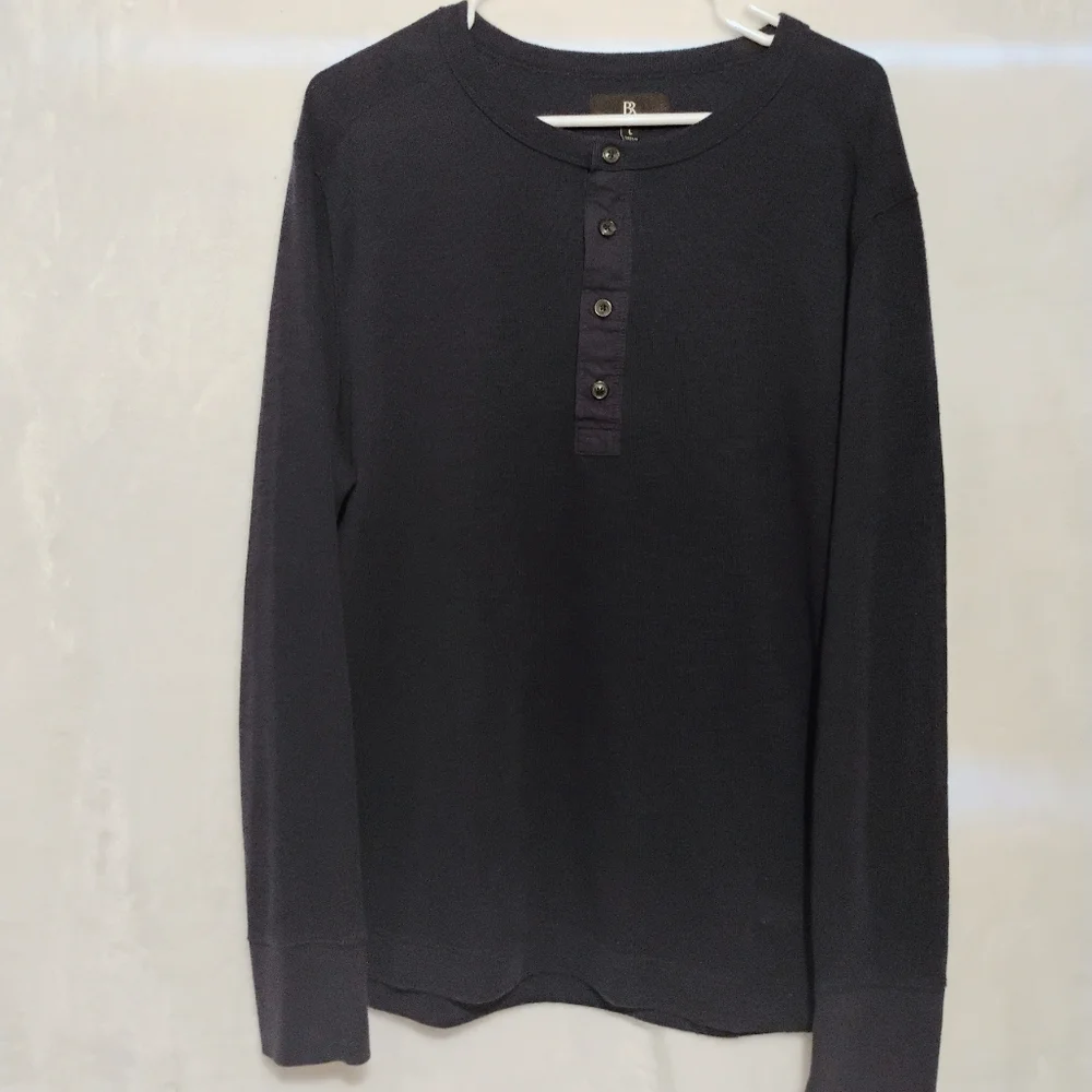 Banana Republic Mens Navy Blue Henley Shirt Sz Large‎ Long Sleeve Cotton Blend B